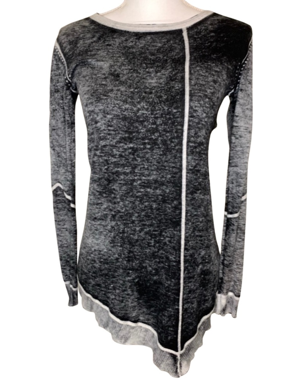 Cullen Women Silk Cotton Blend Crew Neck Long Sleeve Asymmetrical Top‎ XS